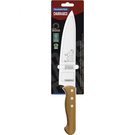 Faca Para Carne 8" Tramontina Churrasco com Lâminas em Aço Inox e Cabo De Madeira Natural